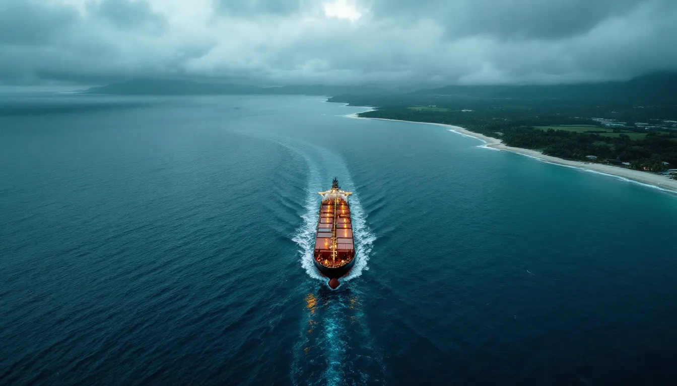Containerschiff zwischen nördlicher und südlicher Küste, illustrative Darstellung der Nord-Süd-Energie-Asymmetrie