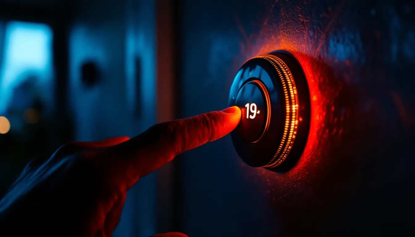 Eine Hand dreht den Regler eines Wand-Thermostats herunter, sinnbildlich für den Heizbedarf, den Heizgradtage in eine Zahl übersetzen.